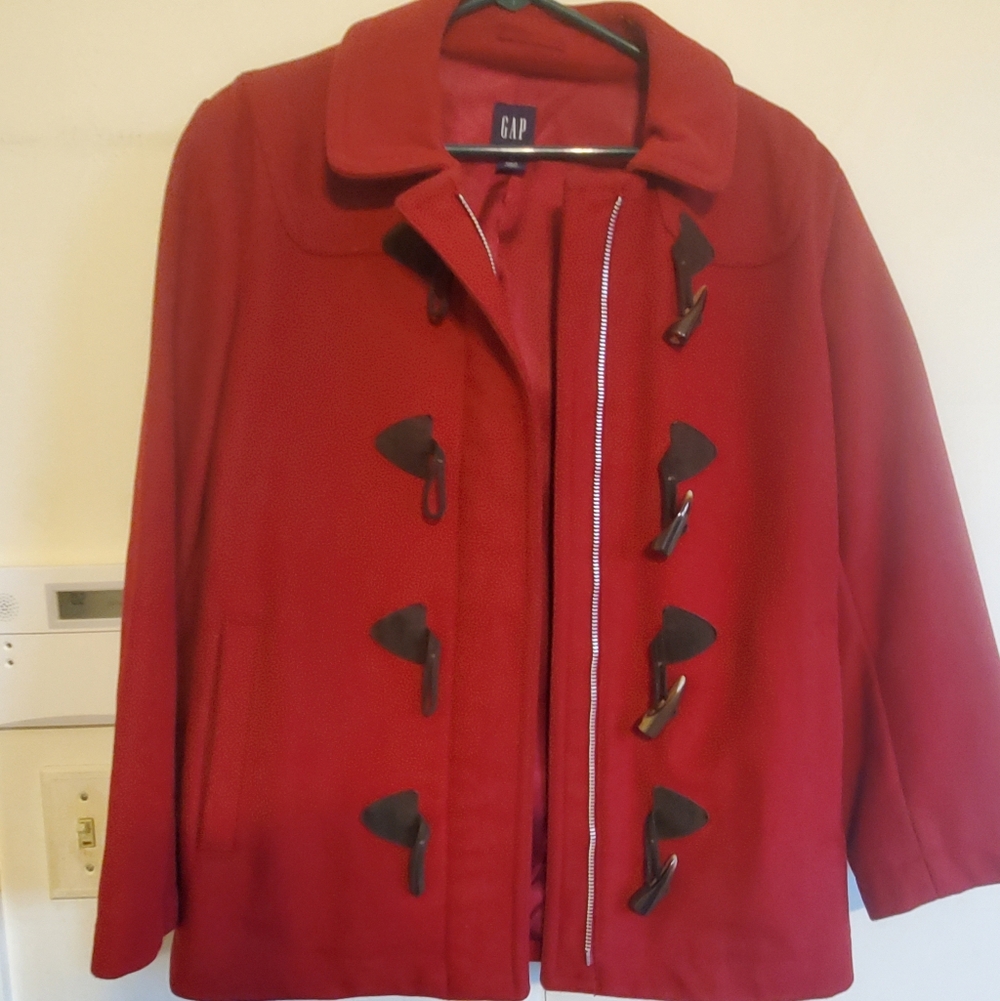 GAP Women's Vibrant Red Pea Coat with Toggle Closures